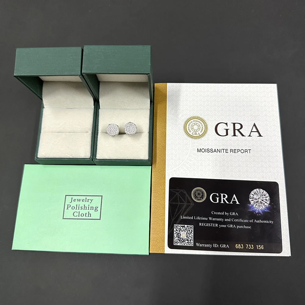 MM Classic Round Moissanite Earrings For Women Real Diamond S925 Silver Ear Studs Men Earrings Jewelry Pass Tester Free Shipping