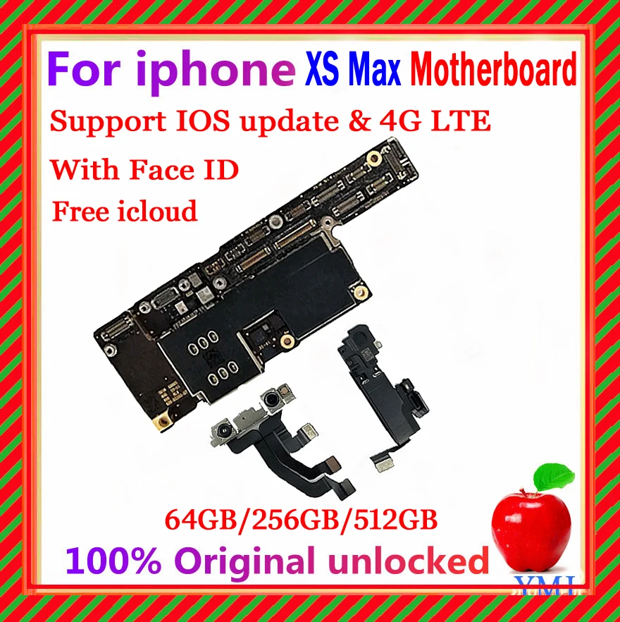 

С/без идентификатора лица для iphone XS Max, логическая плата 64 Гб/256 ГБ, 100% оригинал, разблокированная материнская плата без icloud, полные чипы, хоро...