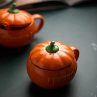 300ml500ml creative pumpkin coffee mugs ceramic milk cup with lid breakfast oatmeal yogurt mug funny halloween gift