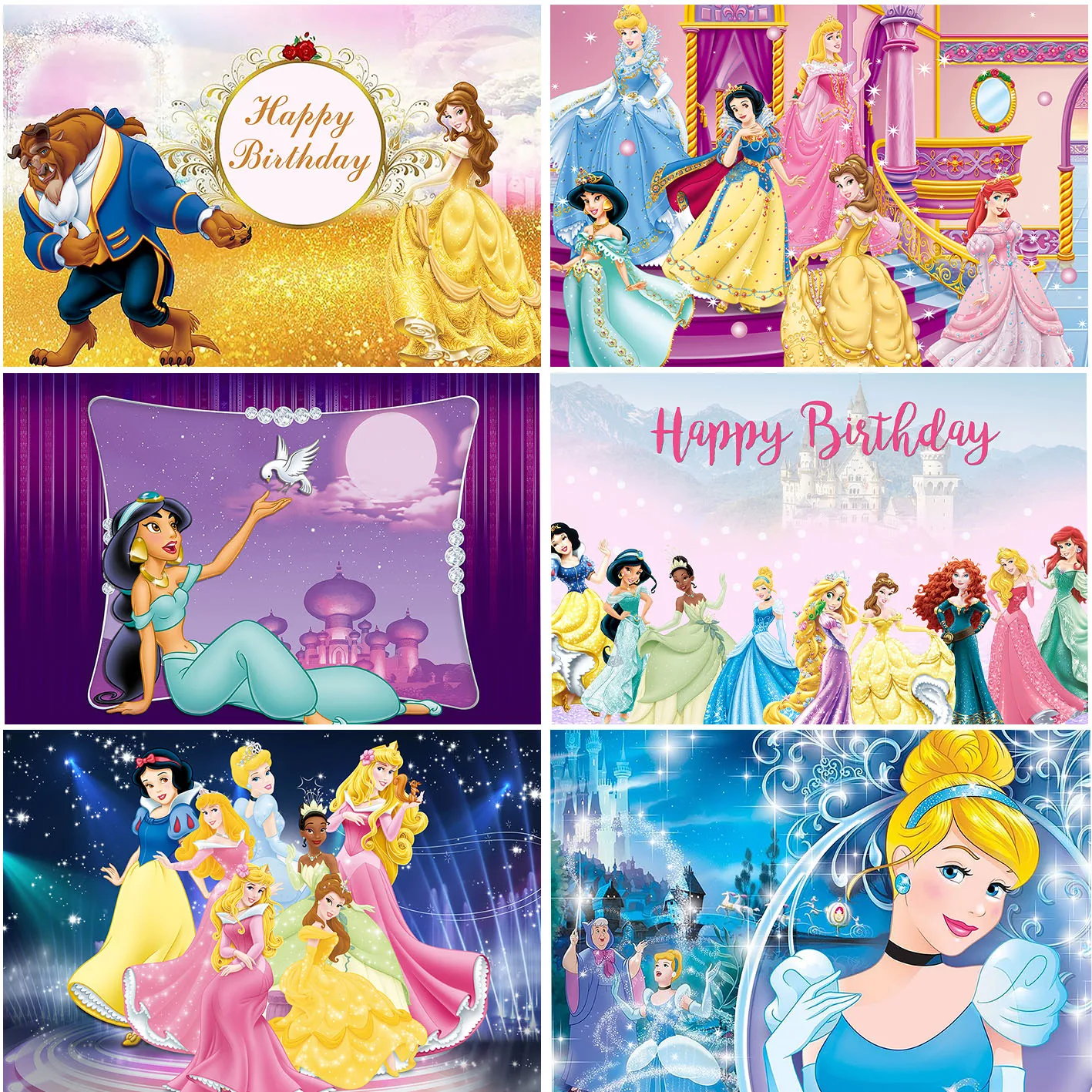 

Disney Princess Cinderella Snow White Photography Background For Girl Birthday Party Decor Baby Shower Supplies Banner Backdrops