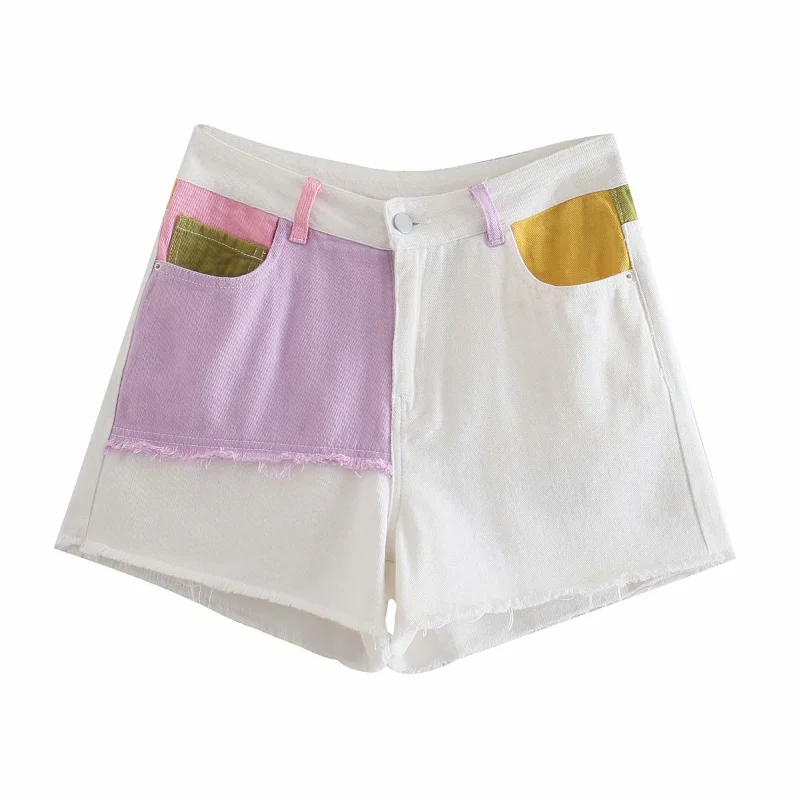 Bmissingyou Pink White Patchwork Denim Shorts Femal Sexy High Waist Buttons Pockets Slim Fit 2022 Summer Beach Streetwear
