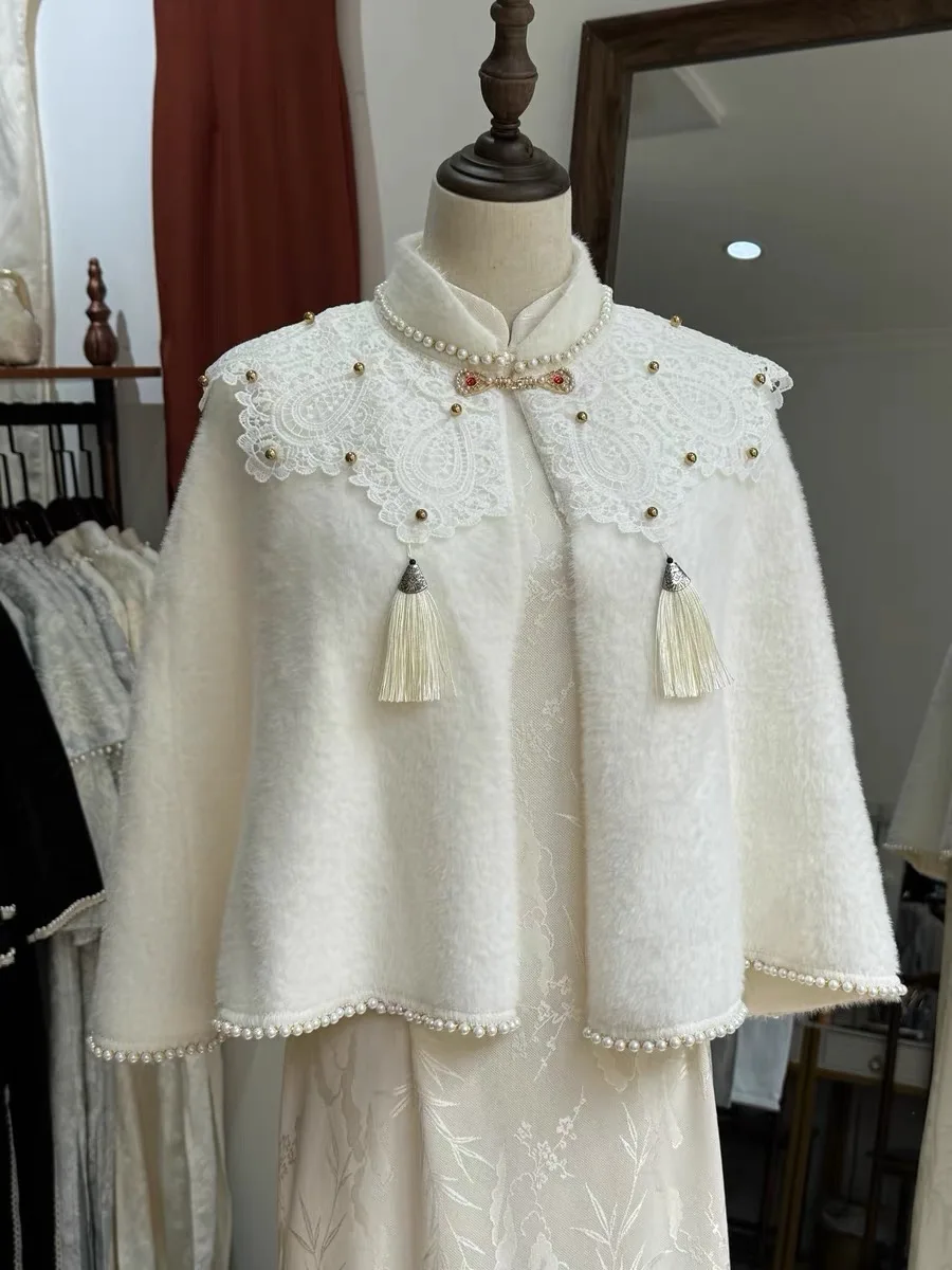 Модная нежная накидка из искусственной норки кружевная с бусинами украшение для