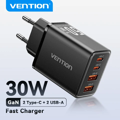Зарядное устройство Vention 30 Вт GaN PD QC 3.0 USB C Зарядное устройство для iPhone 17 16 15 Pro Xiaomi Tablet iPad Air Двойной порт 50 Вт MAX Зарядное устройство для телефона