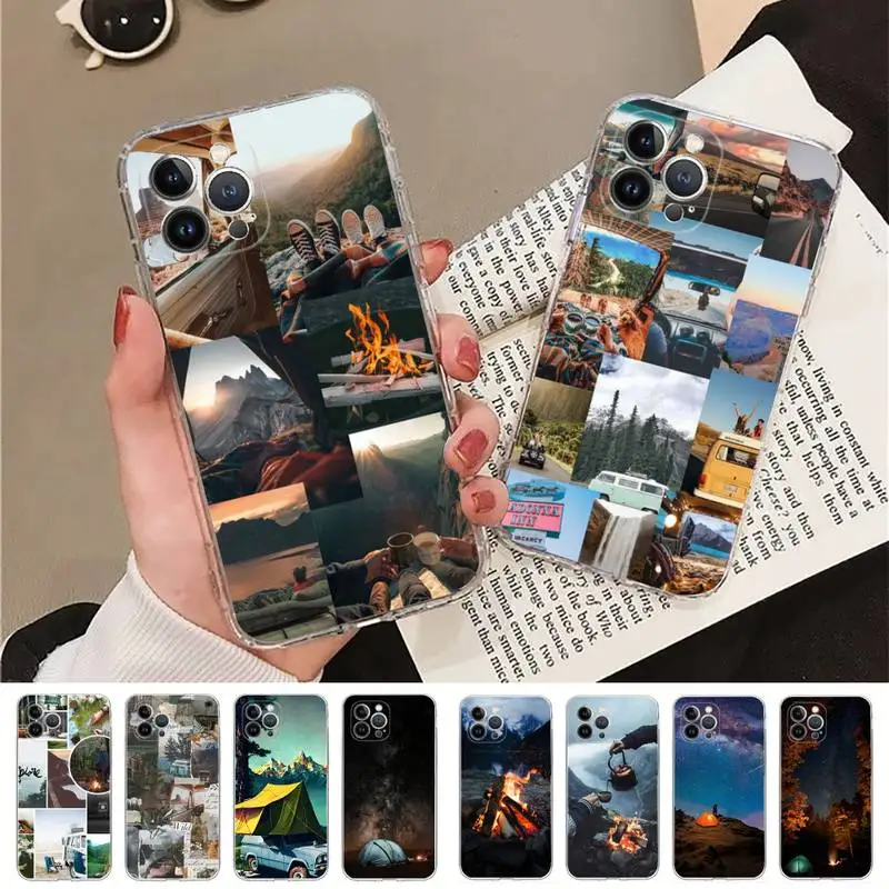 

Camping Nature Mountain Phone Case For iPhone 14 13 12 11 Pro Max XS X XR SE 2020 6 7 8 Plus Mini Transparent Shell