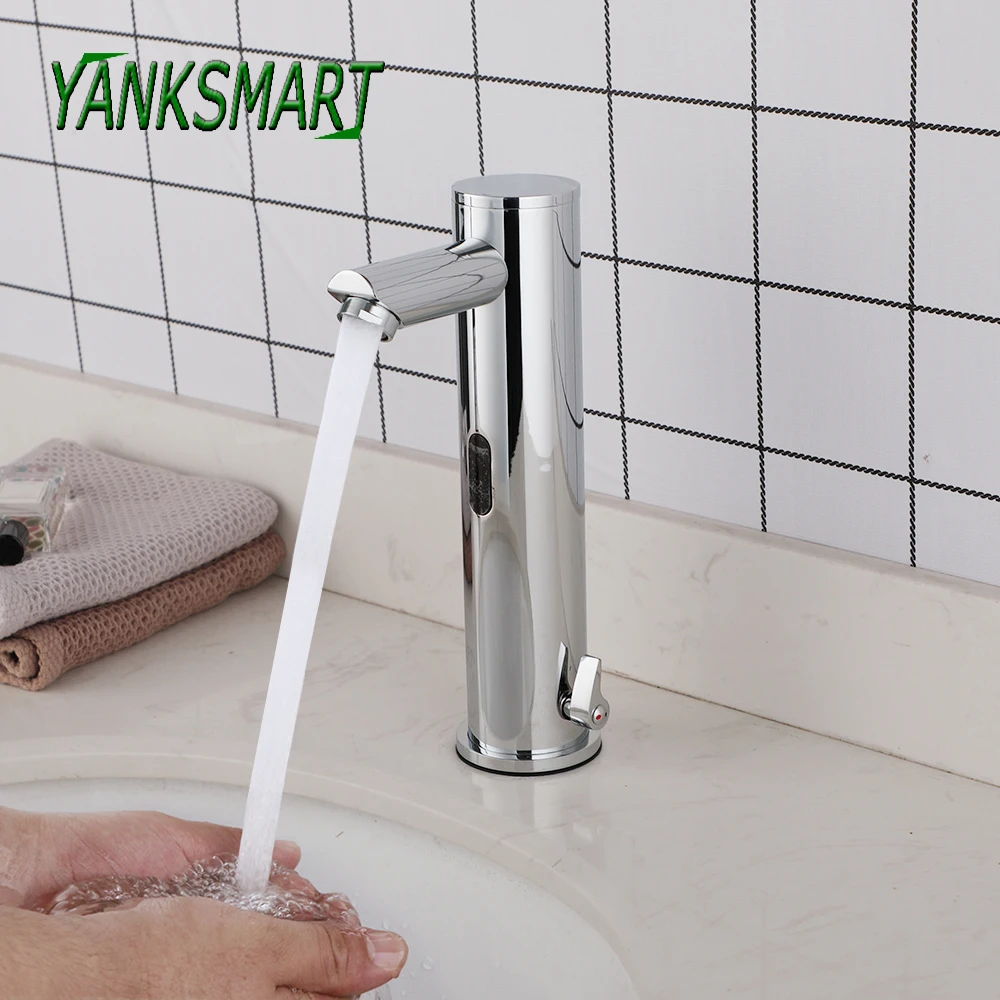 

YANKSMART Automatic Sensor Free Touch Chrome Polished Bathroom Faucet Basin Sink Deck Mounted Hot & Cold Faucets Mixer Water Tap