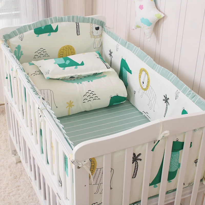 6Pcs Baby crib bedding Bumpers Cartoon Baby Bedding Bed Around Package Bed Sheets 100%Cotton Thickening Beautiful Crib Bumper