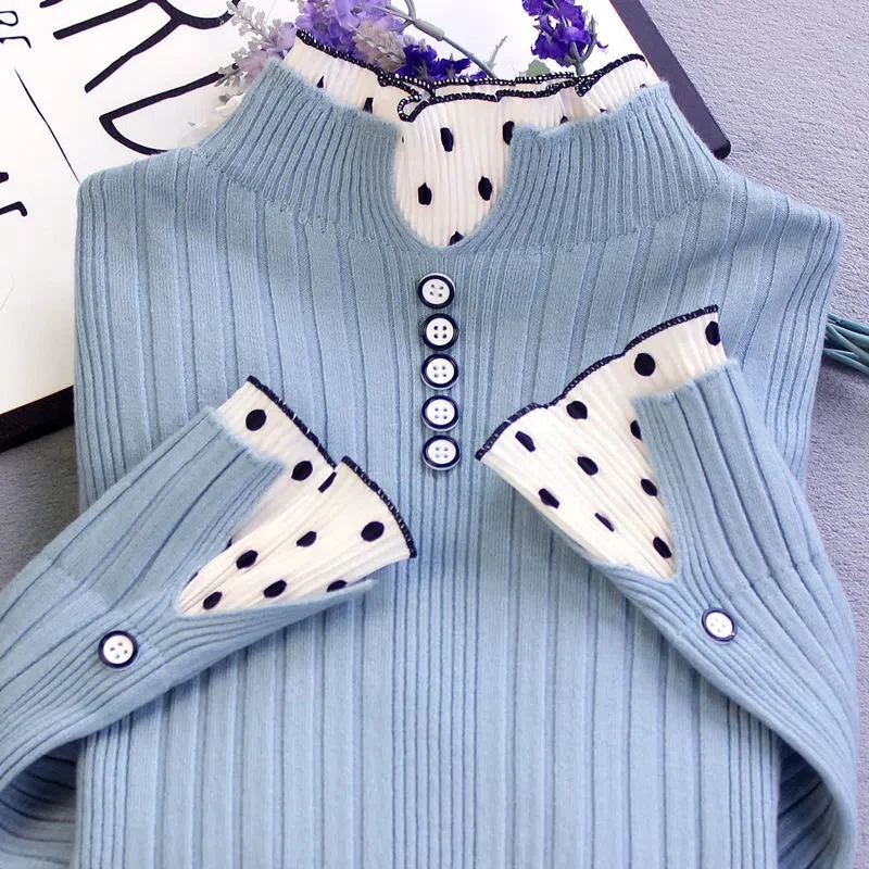 

2022 New Autumn Women Pullover Sweater Half Turtleneck Knitting Sweaters Female Long Sleeve Soft Jumper Tops