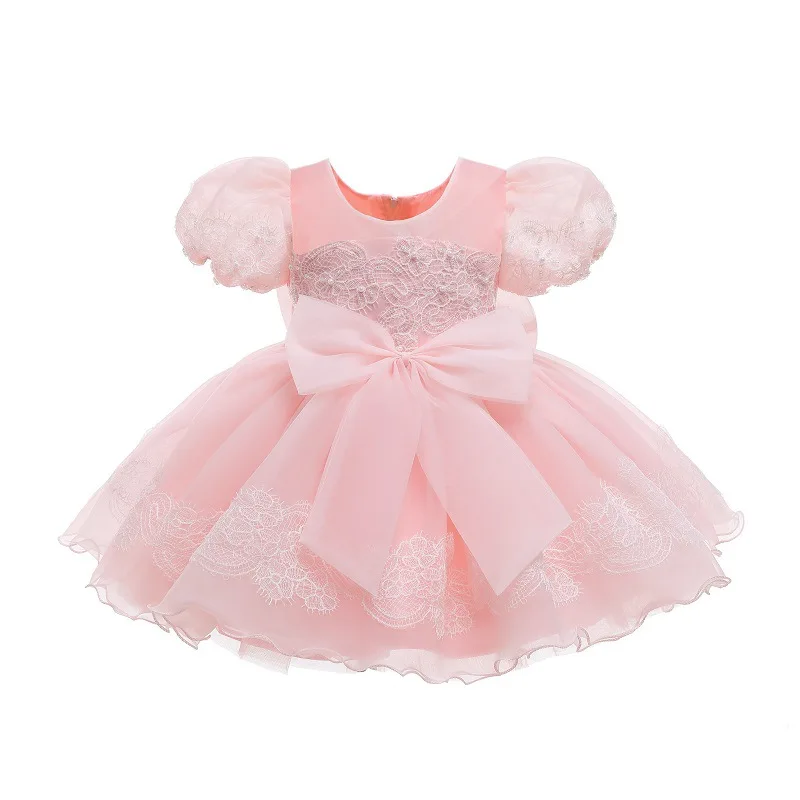 

2022 Cute Baptism 1st Birthday Dress For Baby Girl Clothing Child Clohtes Princess Dresses Lace Wedding Party Dress Short Sleeve