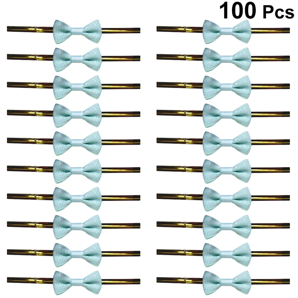 

100PCS Package Dot Bow Steel Tie Ribbon for Candy Dessert Sealing (Blue)