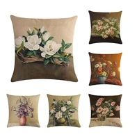 printing retro floral cushion cover square linen flower pillowcase home decorative soft throw chaircarsofa pillow cover zy158