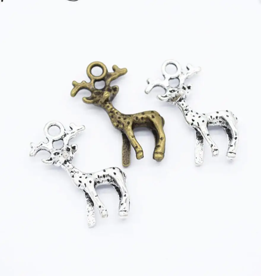 

100pcs Charms Christmas Deer Sika 22*13mm Tibetan Bronze Silver Color Pendants Antique Jewelry Making DIY Handmade Craft F0371