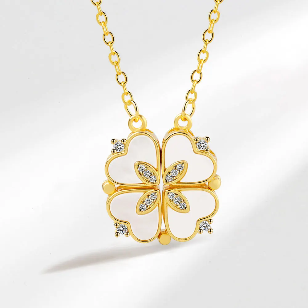 

Trend Creative Design Love Shape Four-Leaf Clover Zircon Pendant Necklace Ladies Elegant Fashion Jewelry Party