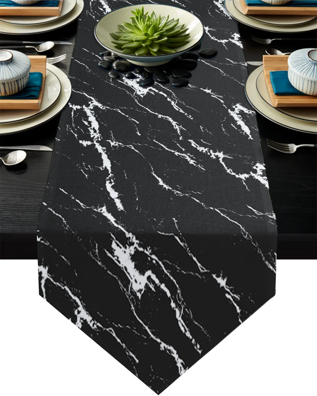 

Black Concrete Crack Modern Table Runner for Home Dining Table Wedding Party Christmas Tablecloth Decoration