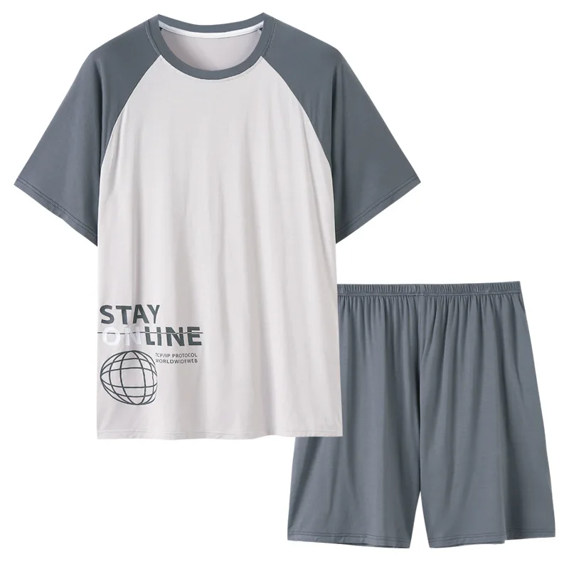 Men's Summer Modal Short-Sleeved Shorts Two-Piece Pajama Suits, Simple Leisure Comfortable Thin Loungewear Sets