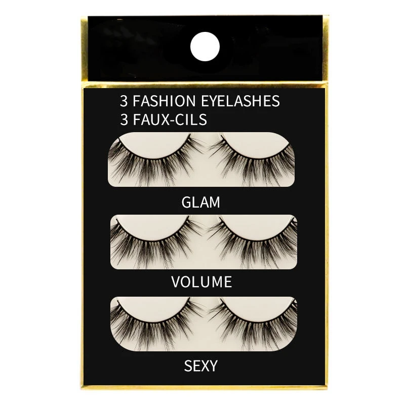 

3 Pairs of Natural Curly Daily Nude Makeup Makeup Makeup That Can Support Double Eyelid Black Hard Stem False Eyelashes