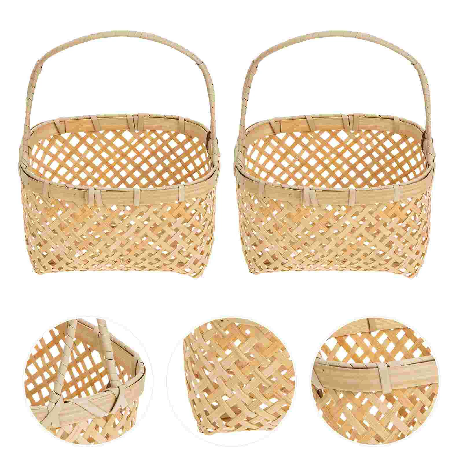 

2 Pcs Portable Fruit Basket Picnic Fruits Handheld Kids Food Containers Candy Pastoral Style Bamboo Storage Weaving Children