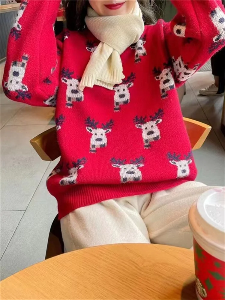 

Hsa, Рождественский Женский уличный свитер, женский свитер с оленем, свободный стиль, пуловер, рубашки, Повседневная Джерси, Университетская ...