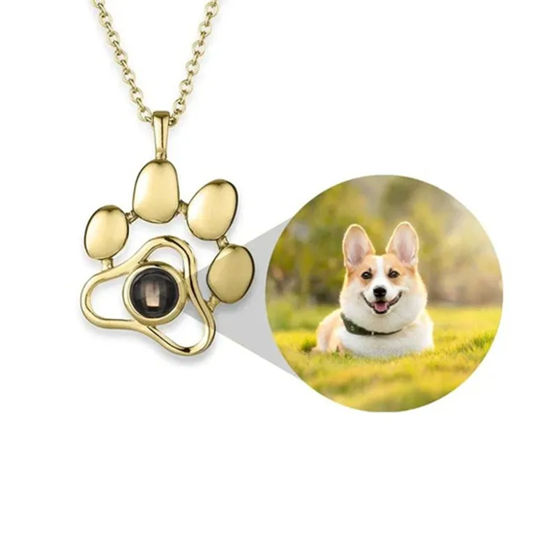

Simple Paw Shaped Photo Custom Projection Necklace with Your Pet Family Memory Gift Dog Projection Necklace Family Memory Gift