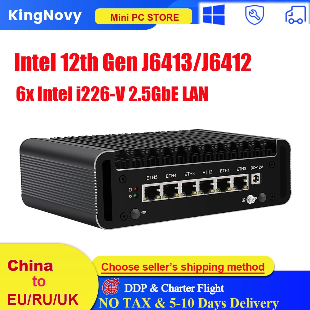

6x Intel i226-V 2500Mbps Nics 12th Gen Celeron J6413 J6412 Elkhart Lake Fanless Mini PC Soft Router Firewall OPNsense Proxmox