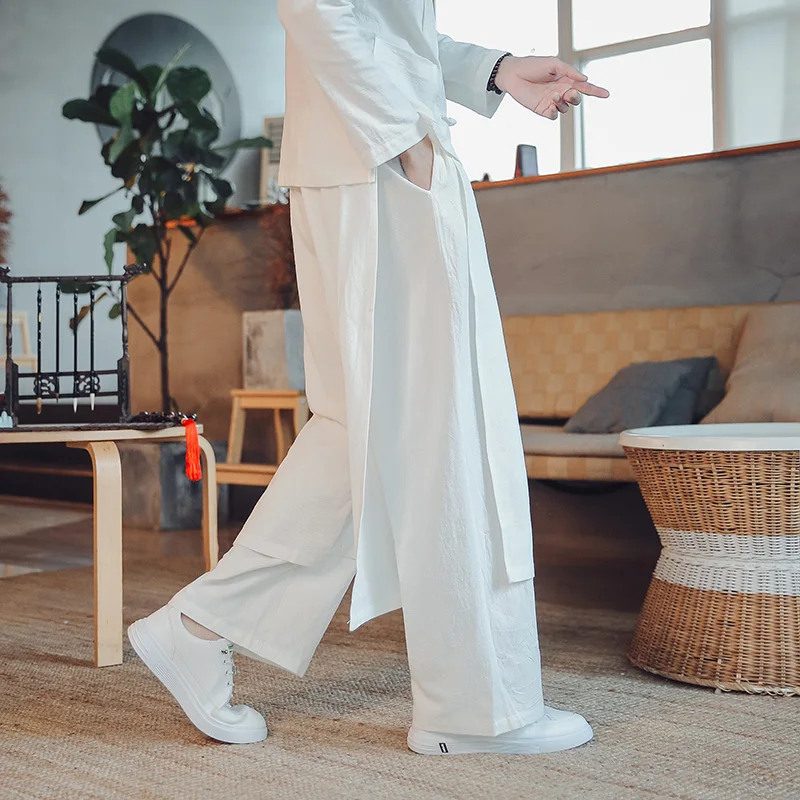 Tang Suit Cotton and Linen Chinese Wide-leg Pants Men's Sports Culottes Japanese Street Casual Jogging Personality Pants