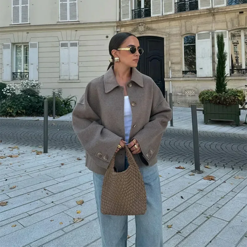 Модная однотонная однобортная демисезонная куртка с лацканами для женщин