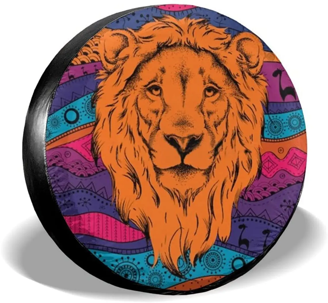 

"N/A" Hand Drawn Lion Portra On African Animal Tire Cover Potable Universal Waterproof Spare Tire Cover, Tough Wheel