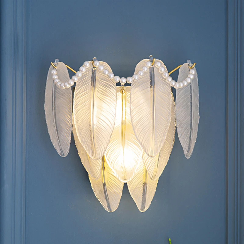 

Nordic Modern Wall Lights Sconce Bedroom Lamp Decor Indoor Lighting Home Living Room Bedside Wall Mirror Feather Glass Fixture