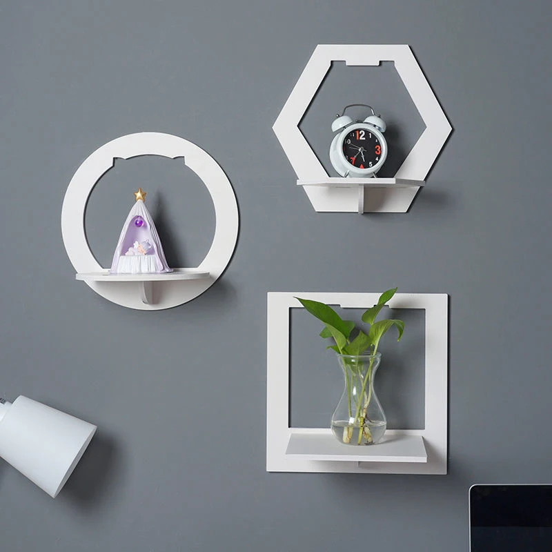 

Hexagon Wall Decorative Shelf Punch Free Bedside Display Stand Wall Flower Pot Holder TV Background Living Room Wall Hanger