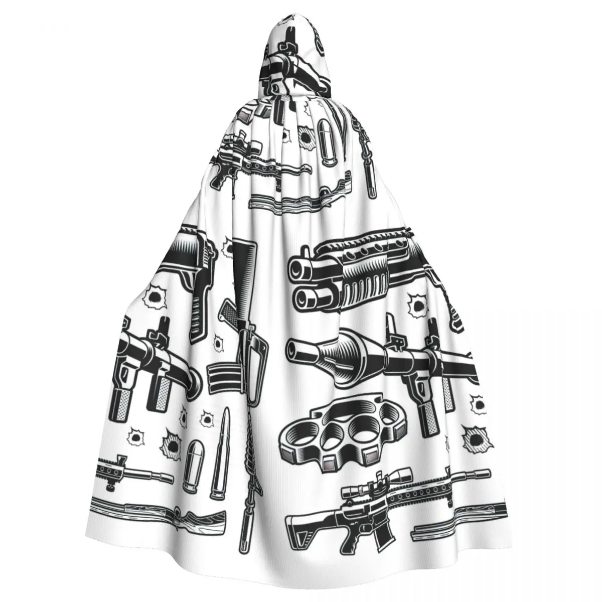 A Set Of Black And White Vector Weapon Hooded Cloak Halloween Party Cosplay Woman Men Adult Long Witchcraft Robe Hood