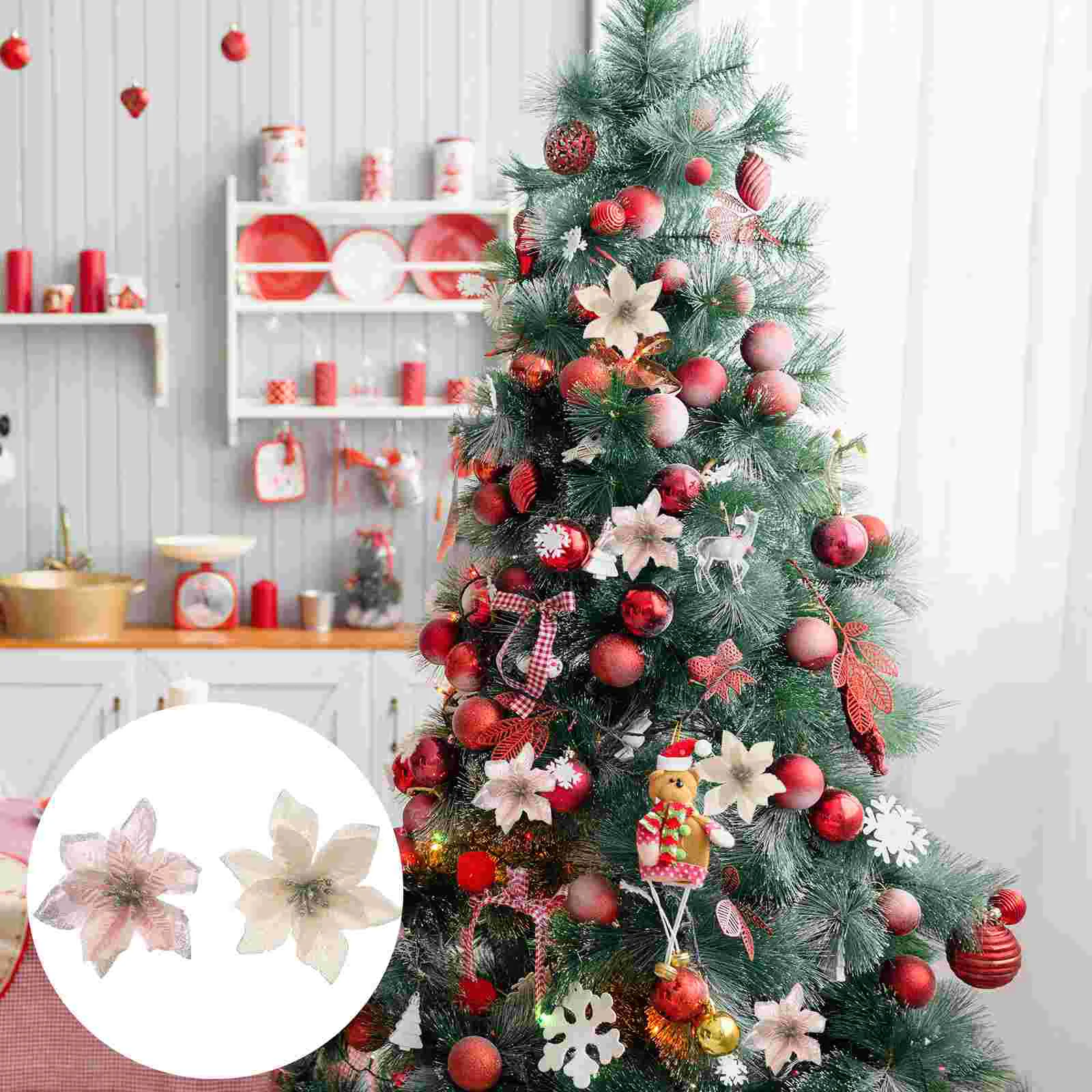 

Christmas Poinsettia Flower Flowers Artificial Glitter Ornaments Wreath Tree Xmas Hollow Stemspicks Ornament Garland Floral