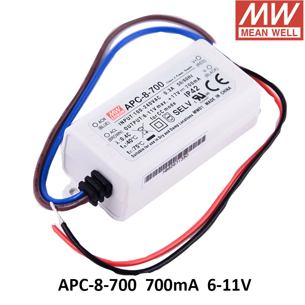 

Taiwan MEAN WELL APC-8-700 Constant Current Switching Power Supply 8W 6~11V 700mA LED Driver For LED Screen APC-8