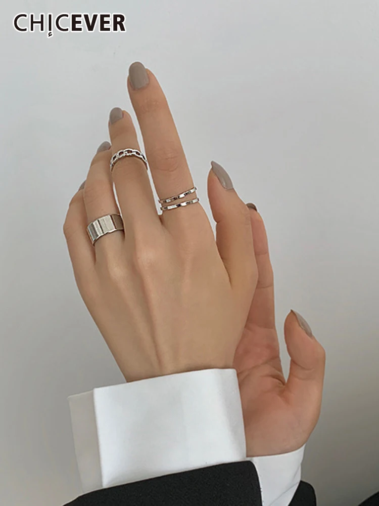 

CHICEVER Sliver Metal Three Pieces Rings Female Hollow Out Ring For Women 2022 Fashion New Style Accessories