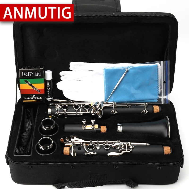 

ANMUTIG Bb 17 Key Clarinet Instrument Nickel Silver ABS Body Material Clarinete A1