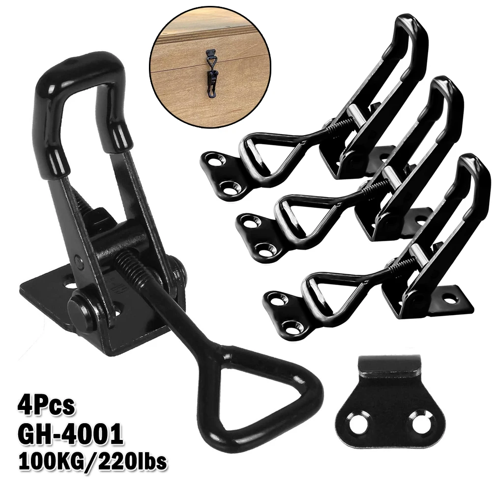 

GH-4001 Black Adjustable Toggle Clamp Steel Hasp Catch Clip Quick Fixture 220lbs Adjustable Mounting Distance Practical Gadget