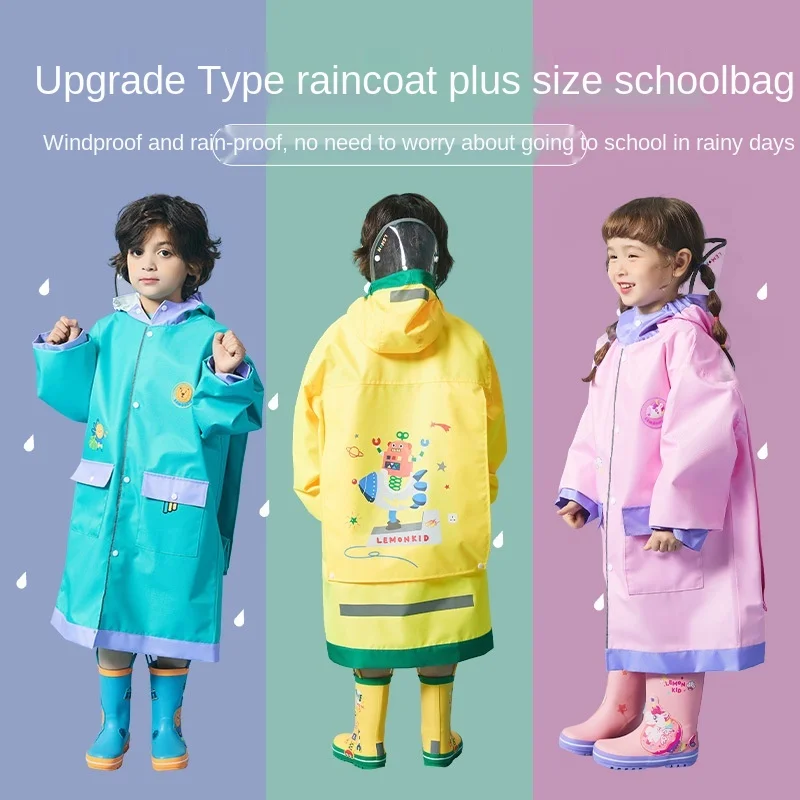 

Old Kids Blue Dinosaurs Raincoat Outdoor Jumpsuits Waterproof Rainwear Baby Boy Girl Raincoat with Backpack Position