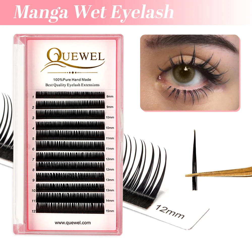 Quewel NEW Wet Eyelash Extension 0.07mm Spikes Lashes Manga Lashes Wispy Premade Russian A Shape Natural Eyelashes Supplies