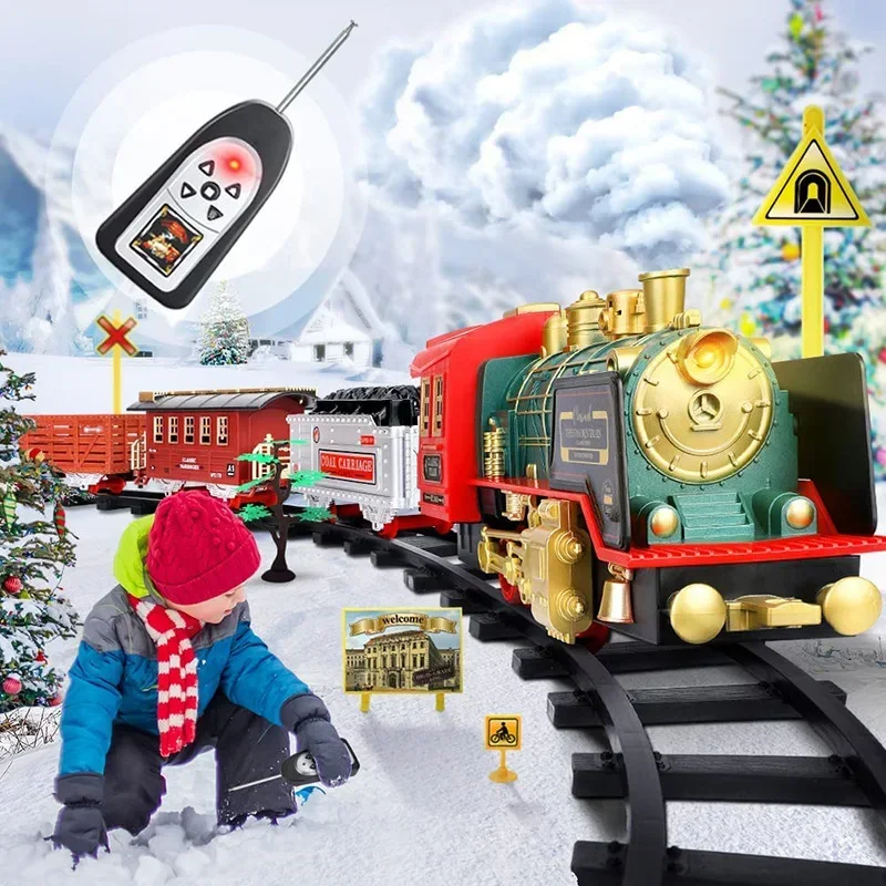

Electric remote control classical steam train light music spray rail car children's toy locomotive uncharged boy gift