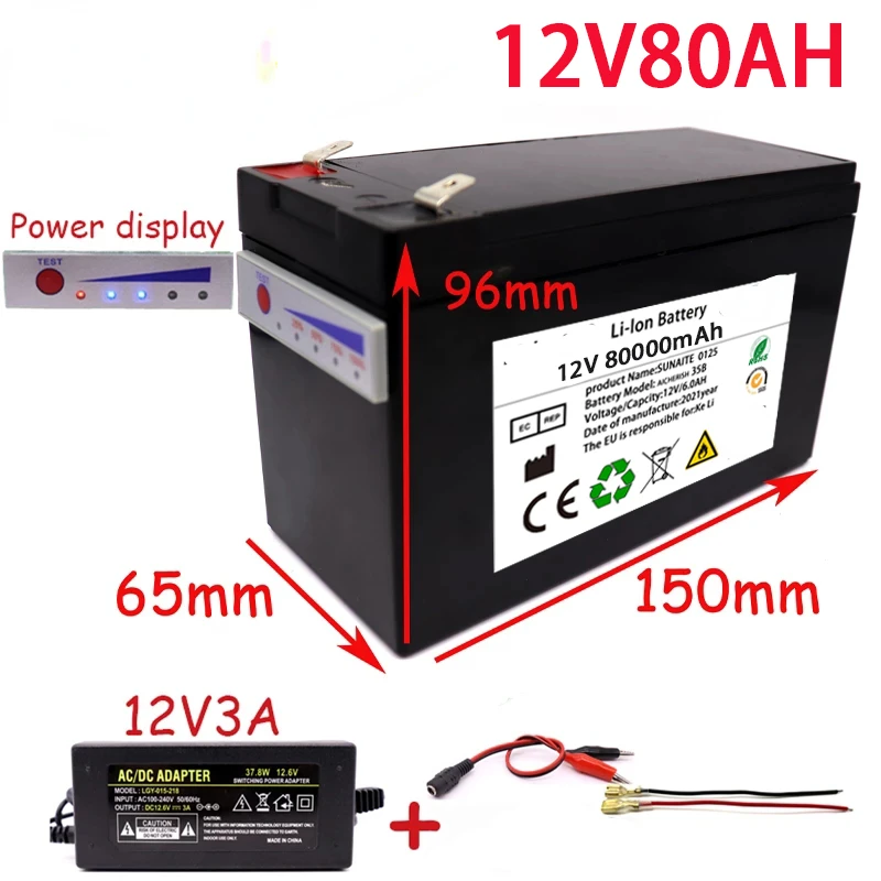 

NEW 12V 80Ah 18650 Lithium Battery Pack 3S6P Built-In High Current 40A Solar Street Lamp, Xenon Lamp, Backup Power Supply, LED