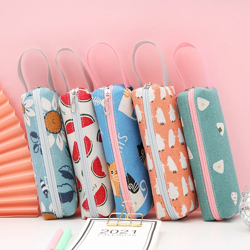 

Cartoon Canvas Pencil Case Creative Art Student Pen Bag Junior Students Stationery Prize Large Capacity Pencil Bag