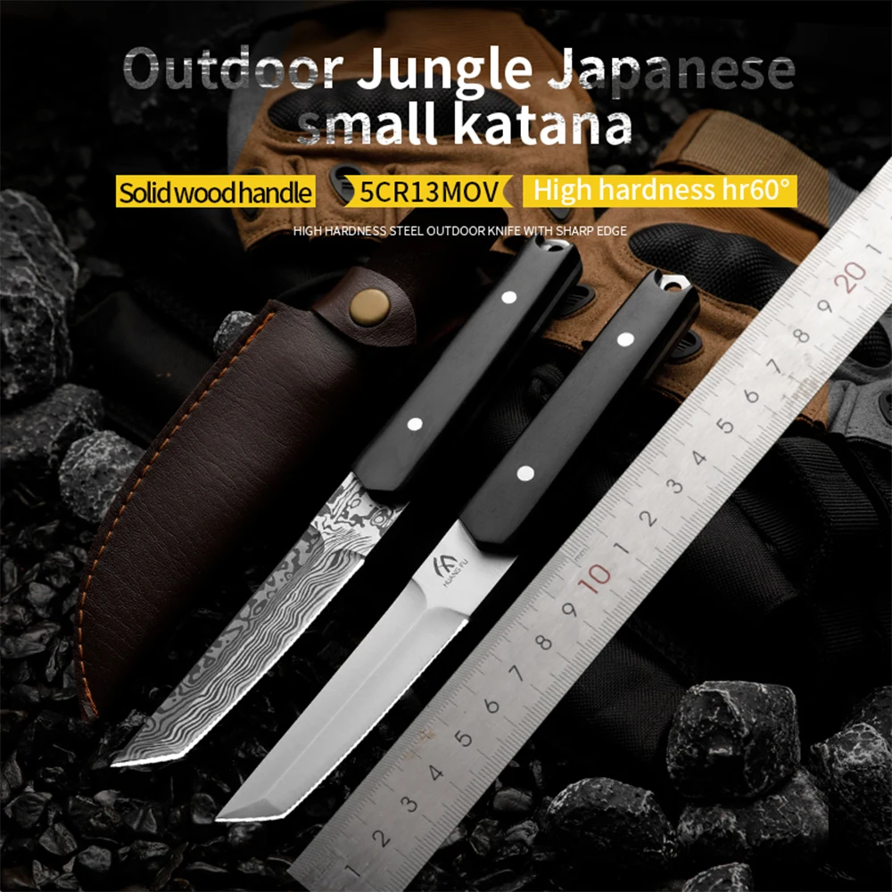 

HUANGFU High quality patterned steel outdoor knife hiking hunting knife wilderness survival rescue knife fixed blade
