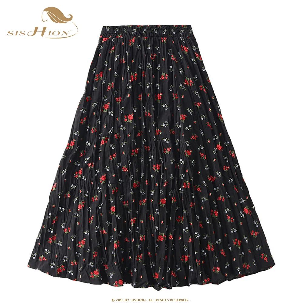 

Long Midi Length Summer Print Floral Skirt VD2937 Elastic Waist Women A Line Summer Skirts