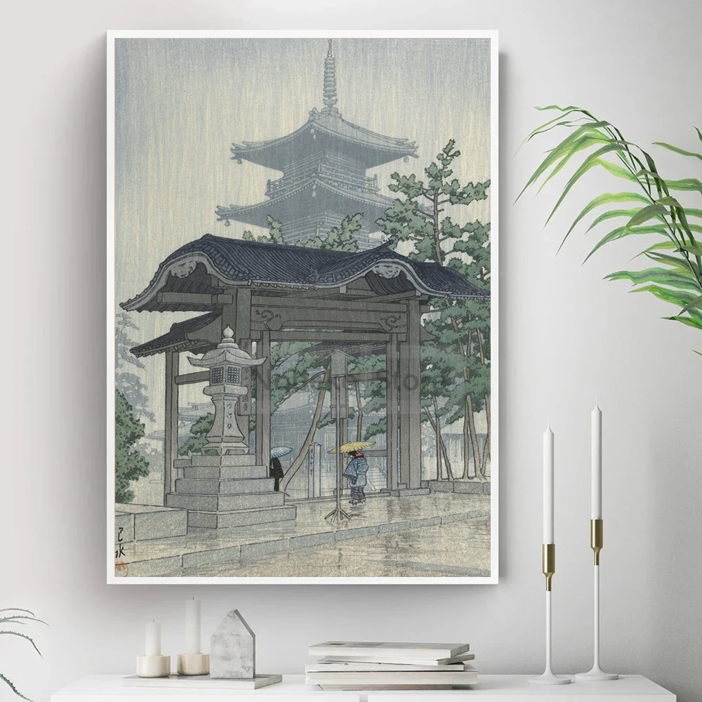 Японский постер Kawase Hasui Works японская архитектура укиё-э принты храм Холст