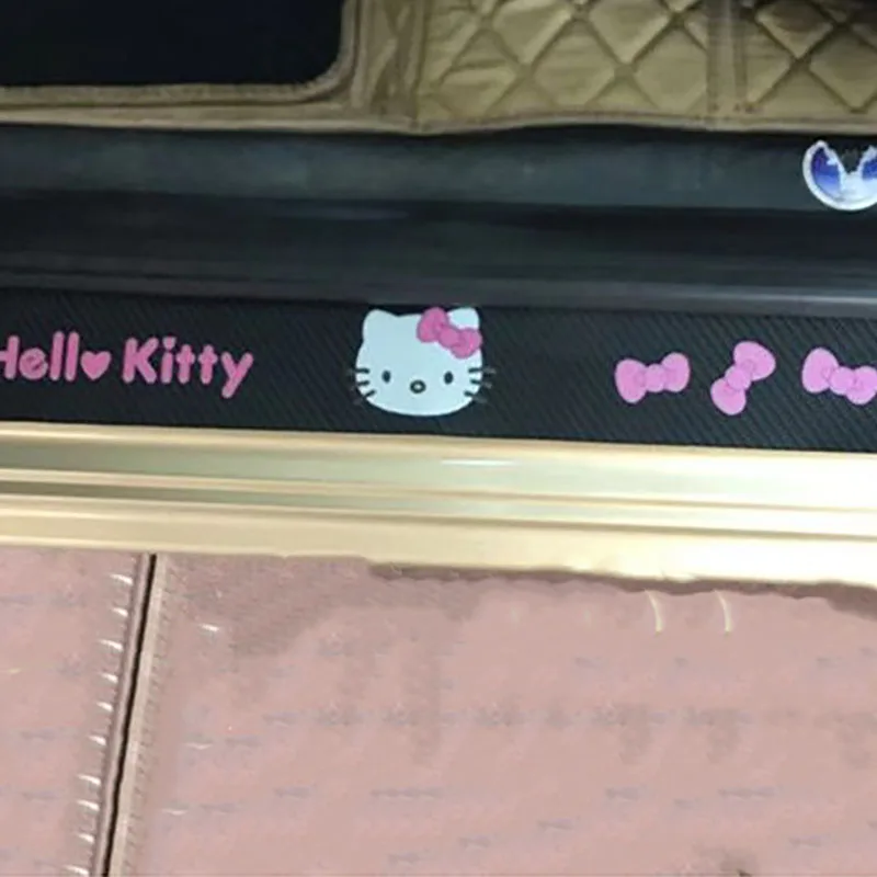 

Kawaii Hello Kittys защитные наклейки на пороги автомобиля Sanrio Кот углеродное волокно фотополоса против царапин подарок