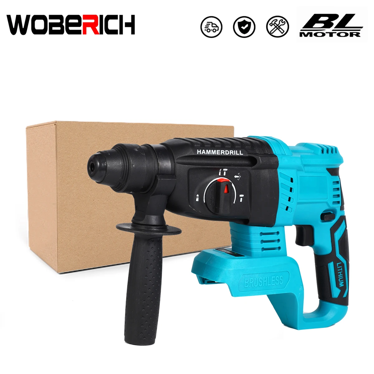 4 Function Brushless Cordless Electric Rotary Hammer Drill Rechargeable Hammer 26mm Impact Drill for 18V Makita Battery