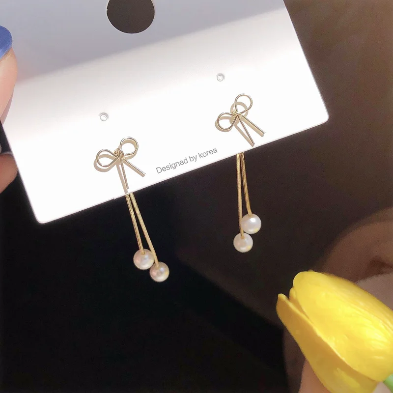 

Trend Butterfly Shaped Long Earrings For Women Wedding Imitation Pearl Pendant Earring Korean Hot Fashion Jewelry Gift Wholesale