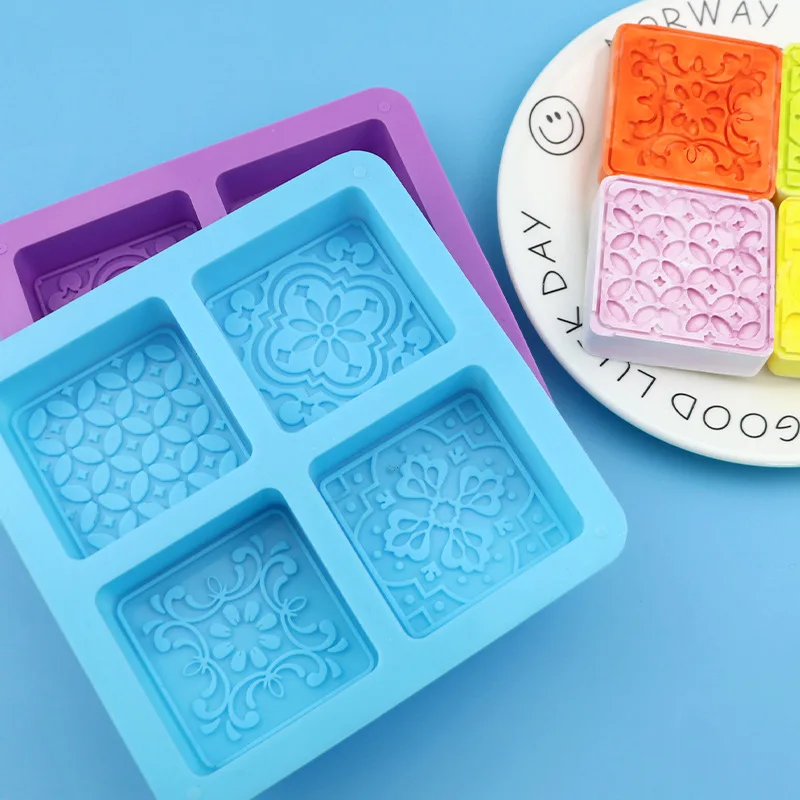 

4-hole square pattern silicone chocolate mooncake cake mold diy handmade soap tool