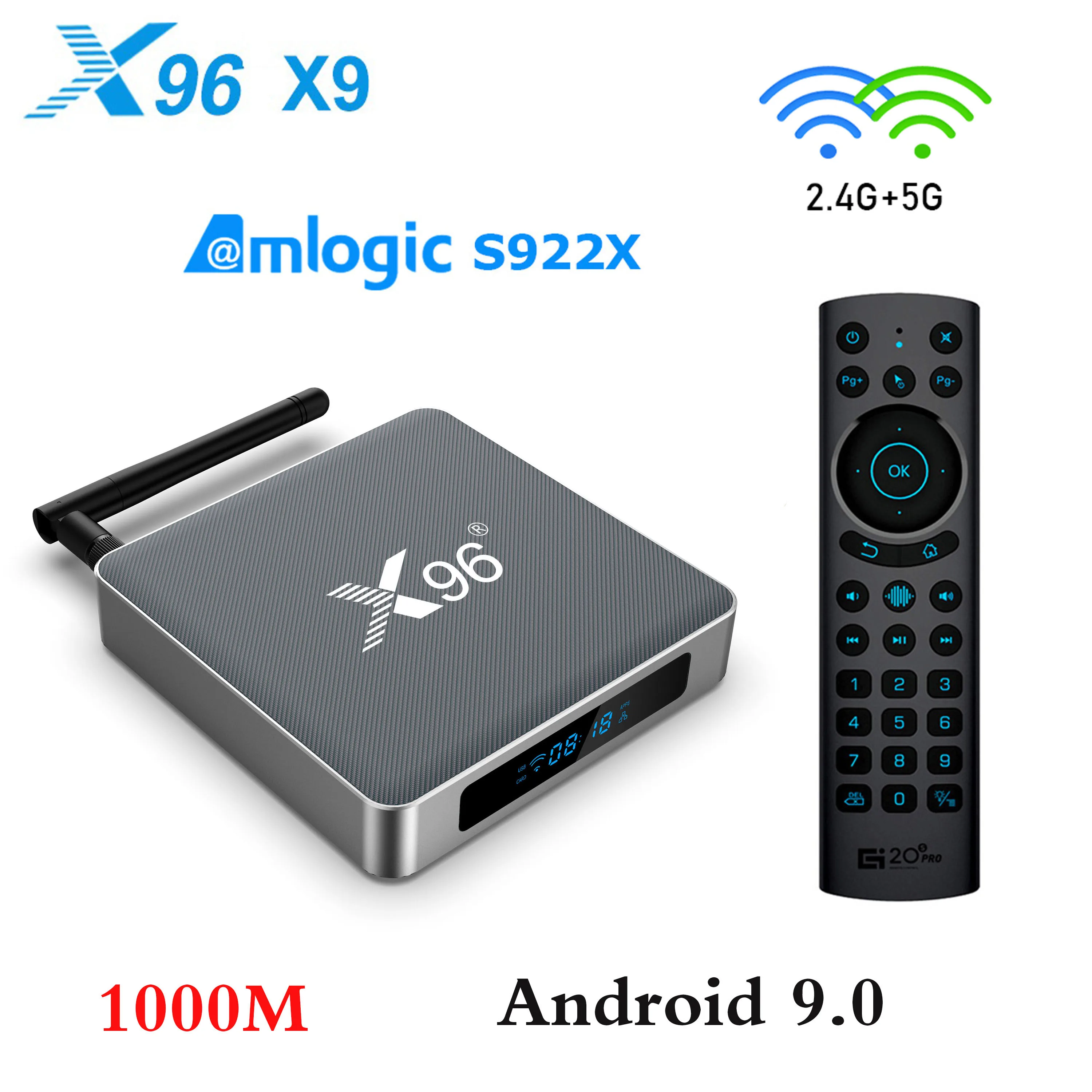

X96 X9 Android TV BOX Amlogic S922X Android 9.0 1000M 4GB 32GB Set Top Box 2.4G 5G Dual Wifi 4K 8K H.265 Media Player X96 tvbox