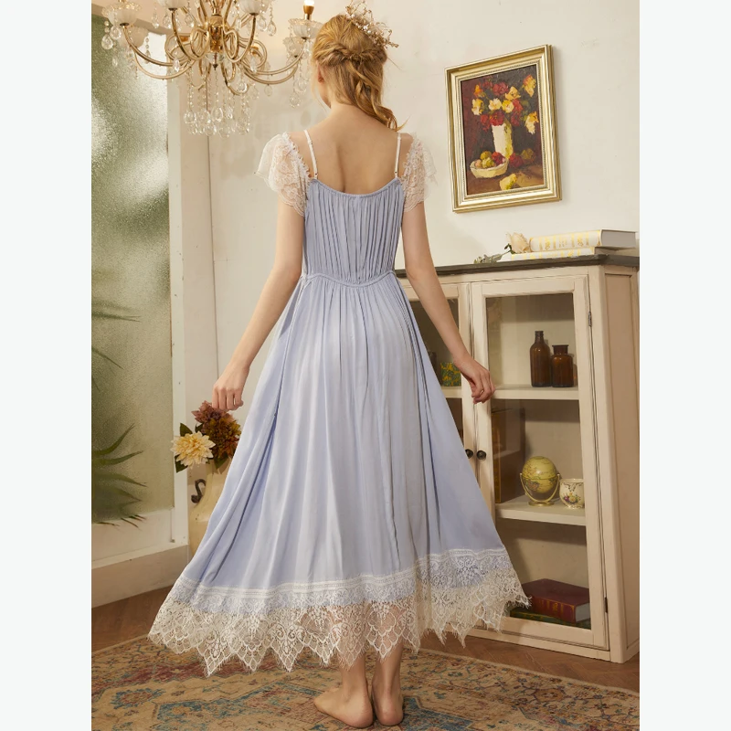 MAYMOLI Luxury Night Dress Women Homewear Lace Evening Sling Skirt Robe Palace Style Women's Home Clothes Daily Pajamas S-XL