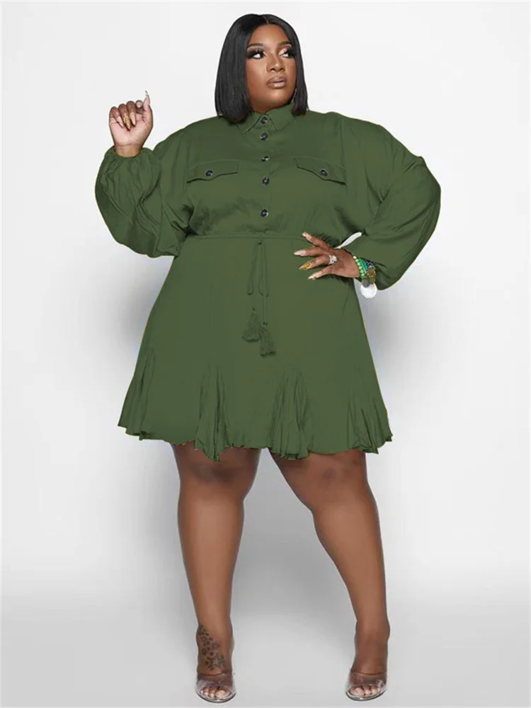 Plus Size Dresses Women Long Sleeve Casual Sweet Elegant Big Hem Shirts Midi Dress New Fall Wholesale 3xl 4xl 5xl 6xl