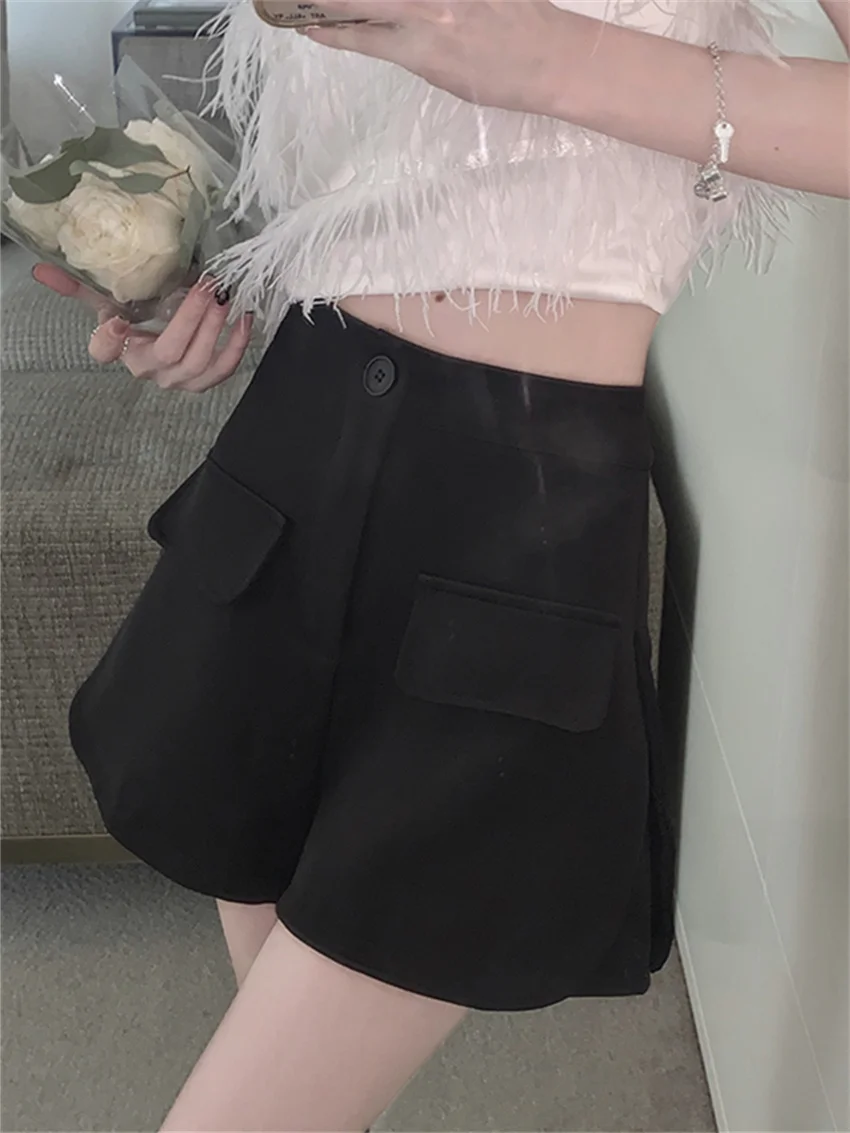 Шорты PLAMTEE женские с широкими штанинами шикарная свободная однотонная уличная